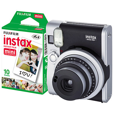 Fujifilm Instax Mini 90 Instant Camera with 10 Shots of Film, Built-In Flash & Hand Strap Black